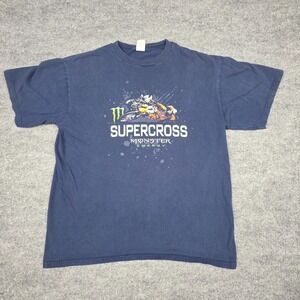 Monster Energy AMA Supercross T-Shirt Men's XL Blue Graphic Double Sided Faded